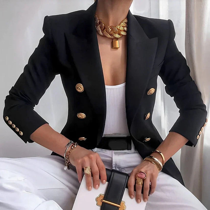 Women’s Blazer – Tailored Fit – Double-Breasted – Structured Silhouette – Gold Button Trim