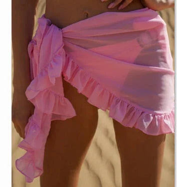 Women’s Wrap Cover-Up Skirt – Breathable Blend – Ruffled Hem – Tie Waist – Relaxed Fit