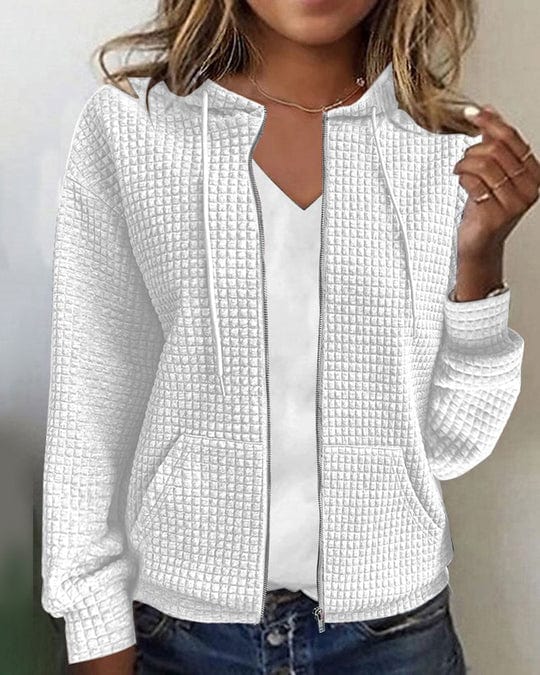 Women’s Hooded Jacket – Quilted Texture – Relaxed Fit – Soft Touch Casual Outerwear