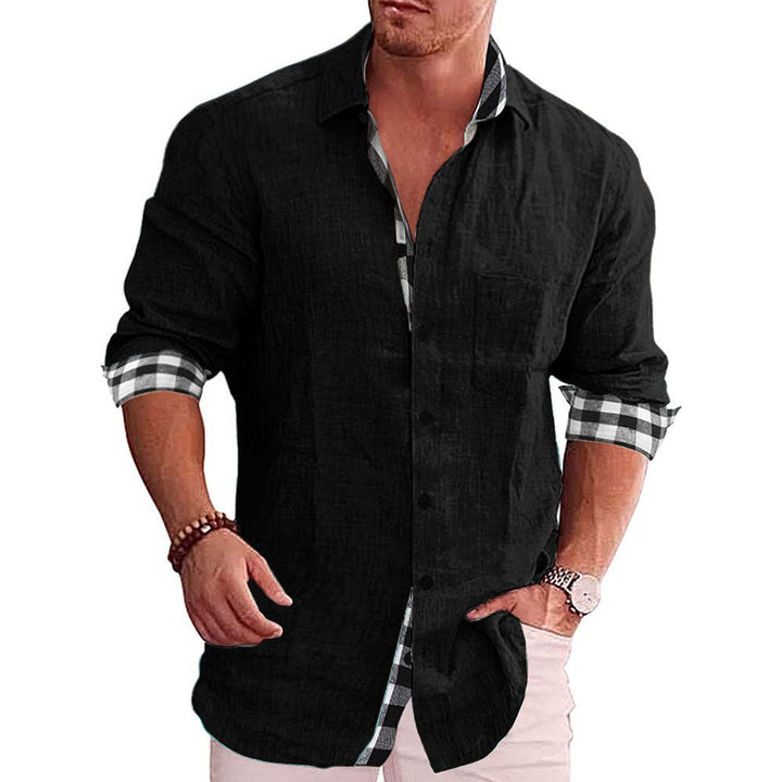 Men’s Button-Up Shirt – Tailored Fit – Long Sleeve – Natural Fibers – Checked Accents