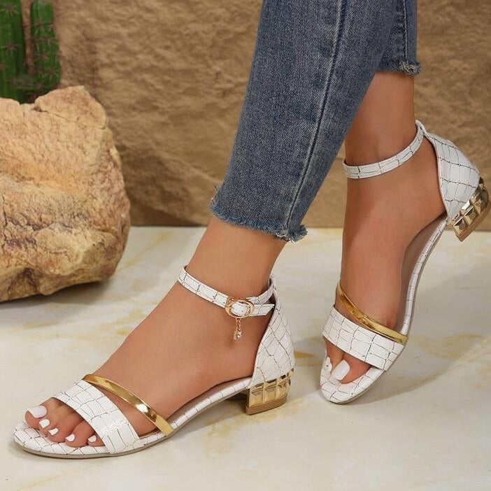 Women’s Sandals – Open Toe – Ankle Strap – Supportive Fit – Elegant Low Block Heel