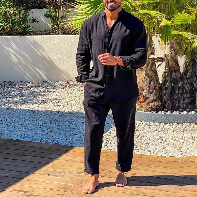 Men’s Shirt and Pants Set – Relaxed Fit – Breathable Blend – Button-Down Long Sleeve