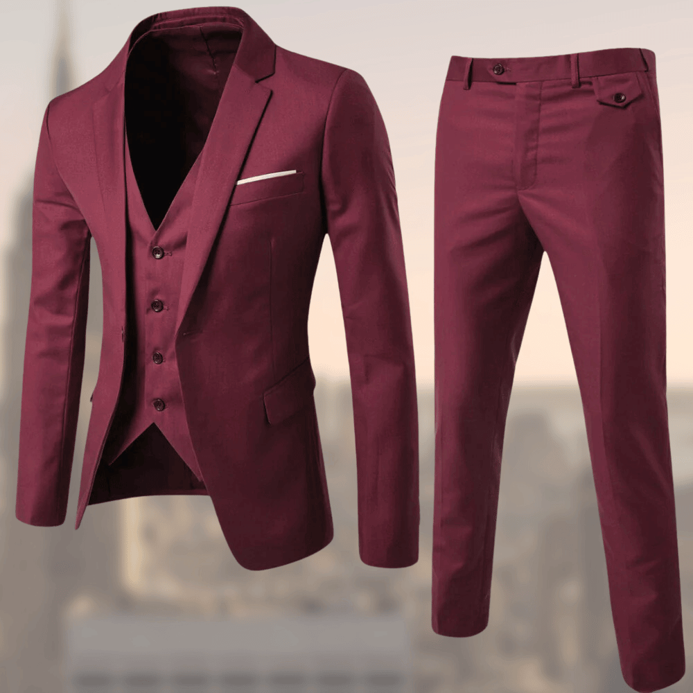 Men’s Three-Piece Suit – Tailored Fit – Notch Lapel Jacket – Slim Trousers – Formal Wear