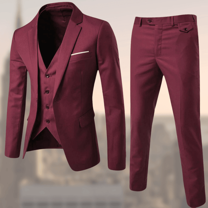 Men’s Three-Piece Suit – Tailored Fit – Notch Lapel Jacket – Slim Trousers – Formal Wear