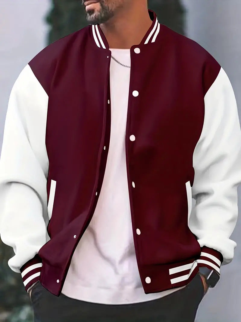 Men’s Bomber Jacket - Regular Fit - Natural Fiber - Snap Button Front - Ribbed Trim