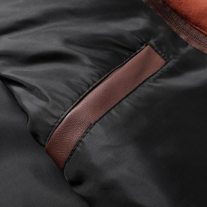 Men’s Leather Jacket – Fitted Silhouette – Hooded – Zip Pockets – Ribbed Trim