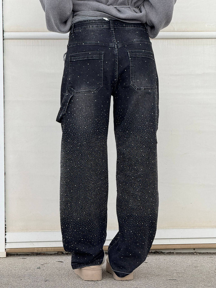Women’s Jeans – Balloon Fit – Embellished Sparkling Details – Full Length Denim