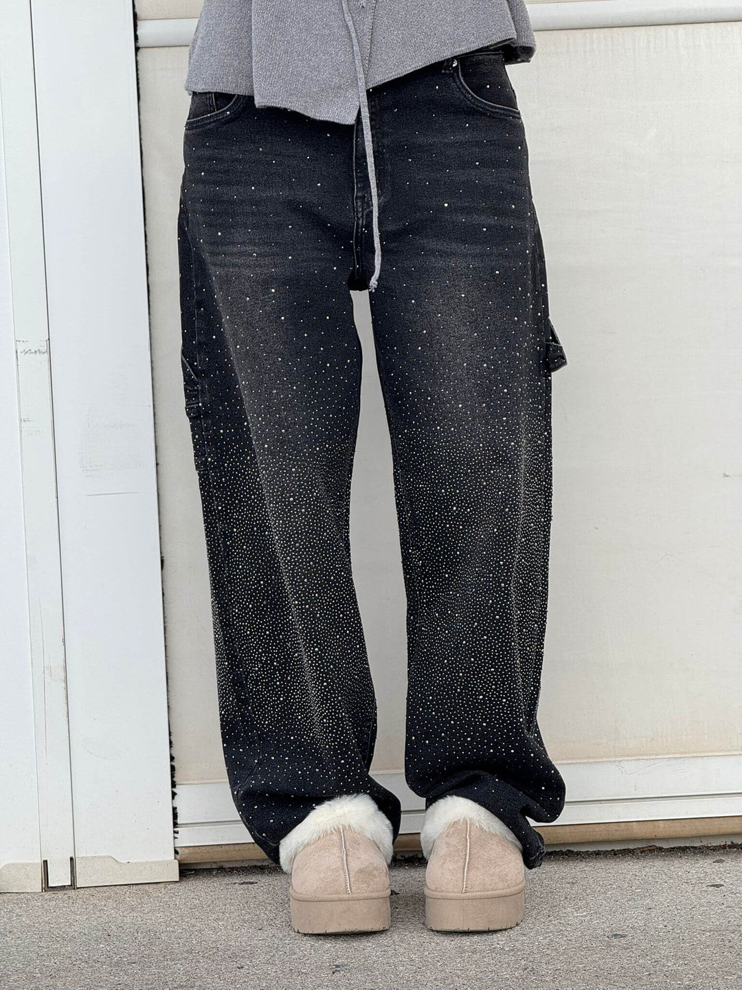 Women’s Jeans – Balloon Fit – Embellished Sparkling Details – Full Length Denim
