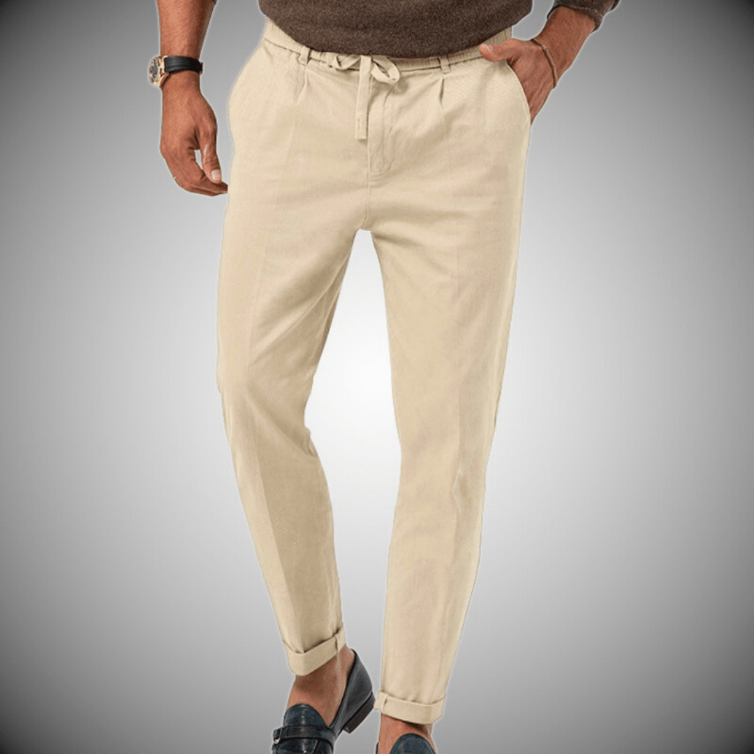 Men’s Relaxed Fit Pants - Natural Fibers - Tapered Leg - Drawstring Waist - Full Length