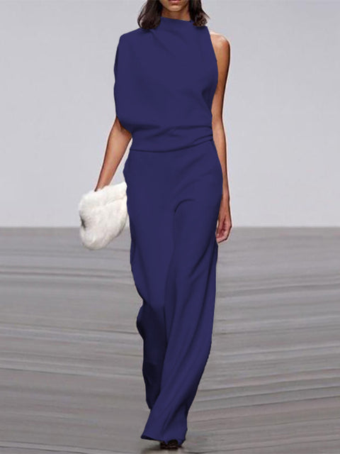 Women's One-Shoulder Jumpsuit - Wide-Leg Elegant Fit - Chic Asymmetrical Design