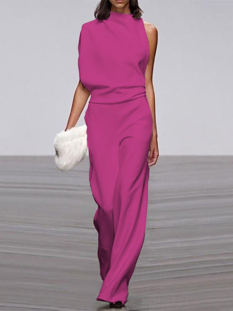 Women's One-Shoulder Jumpsuit - Wide-Leg Elegant Fit - Chic Asymmetrical Design