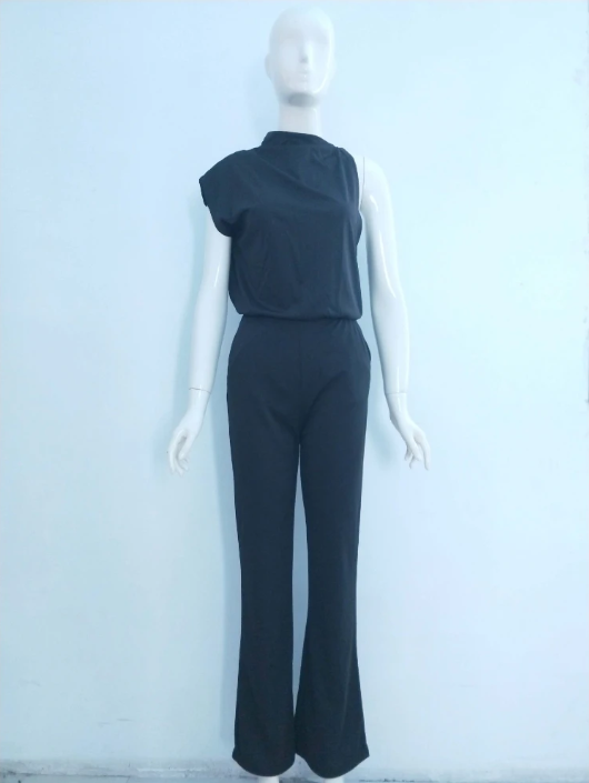 Women's One-Shoulder Jumpsuit - Wide-Leg Elegant Fit - Chic Asymmetrical Design