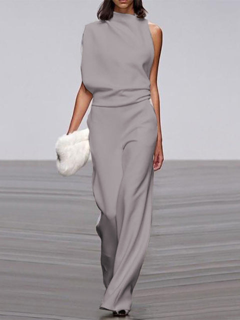 Women's One-Shoulder Jumpsuit - Wide-Leg Elegant Fit - Chic Asymmetrical Design