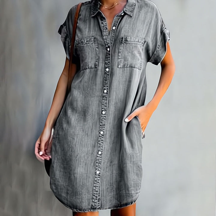 Women’s Shirt Dress - Relaxed Fit - Button-Down Front - Natural Fibers Casual Wear