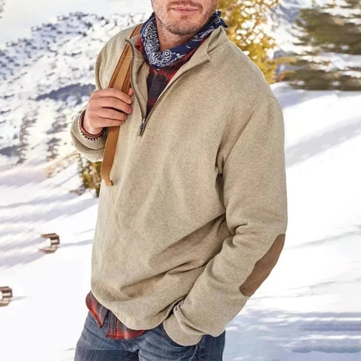 Men’s Sweater – Relaxed Fit – Soft Knit – Half Zip – Elbow Patch – Ribbed Collar