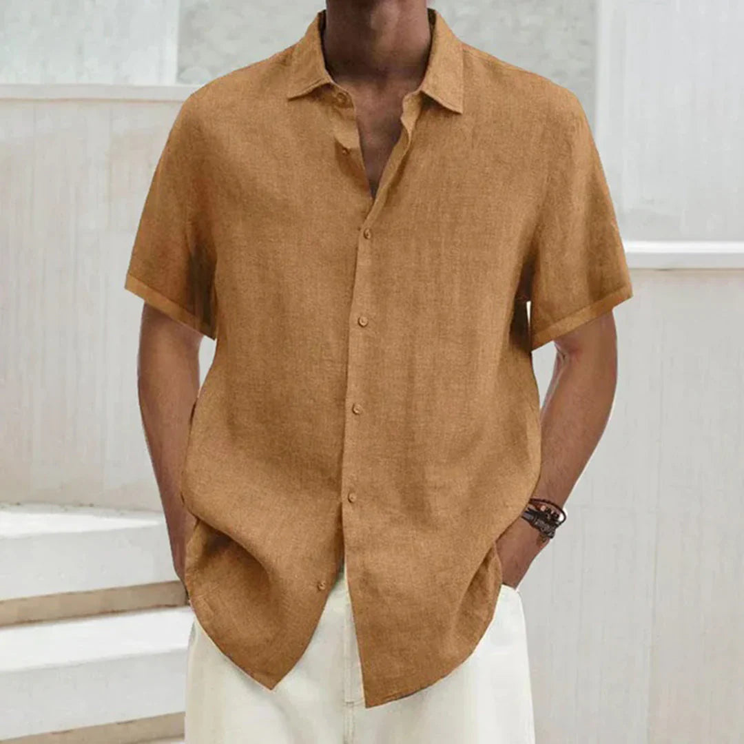 Men’s Button-Up Shirt - Relaxed Fit - Short Sleeve - Breathable Blend - Casual Style
