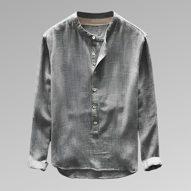 Men’s Long Sleeve Shirt – Natural Fibers – Relaxed Fit – Mandarin Collar – Half Button