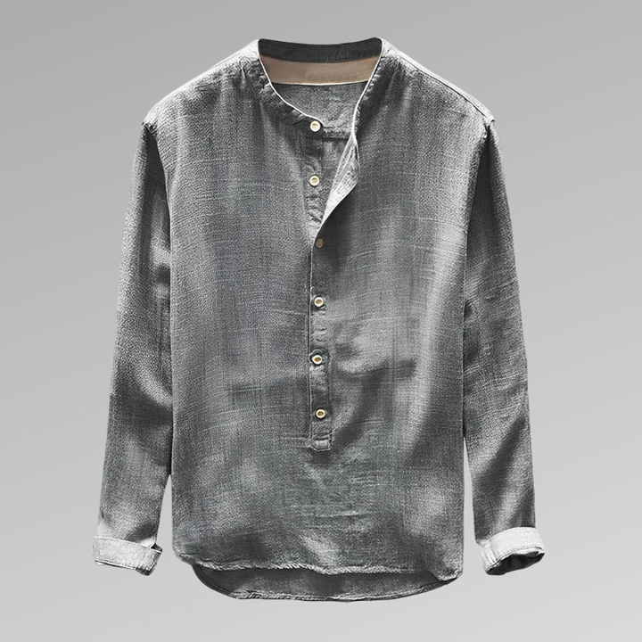 Men’s Long Sleeve Shirt – Natural Fibers – Relaxed Fit – Mandarin Collar – Half Button