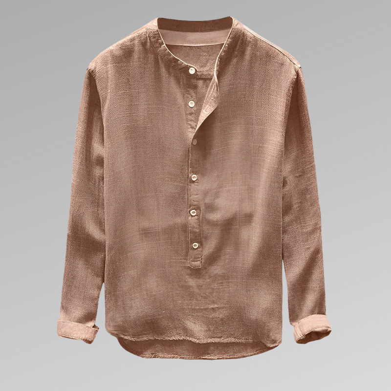 Men’s Long Sleeve Shirt – Natural Fibers – Relaxed Fit – Mandarin Collar – Half Button