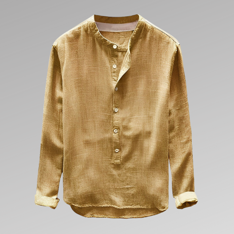 Men’s Long Sleeve Shirt – Natural Fibers – Relaxed Fit – Mandarin Collar – Half Button