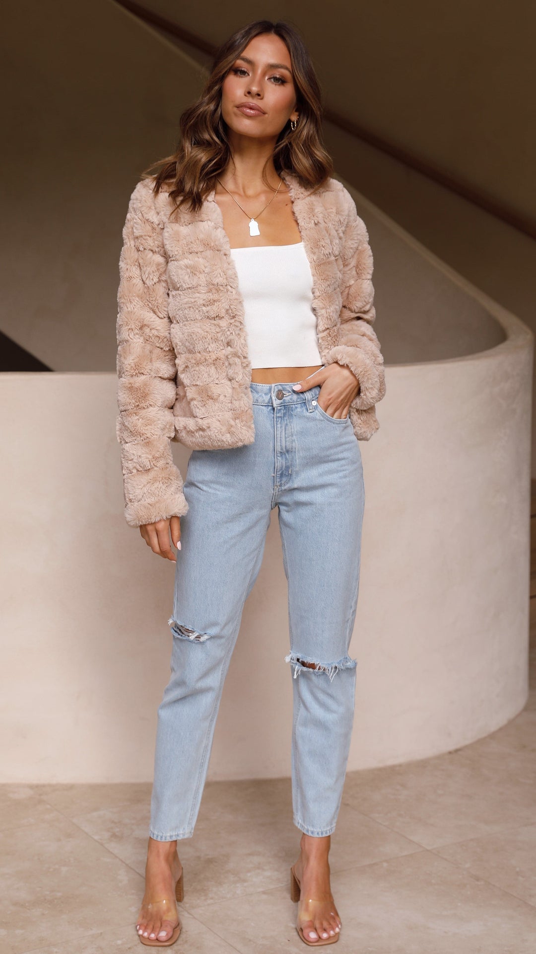 Women’s Crop Jacket - Faux Fur - Quilted Open Front - Structured Fit Cozy Layer