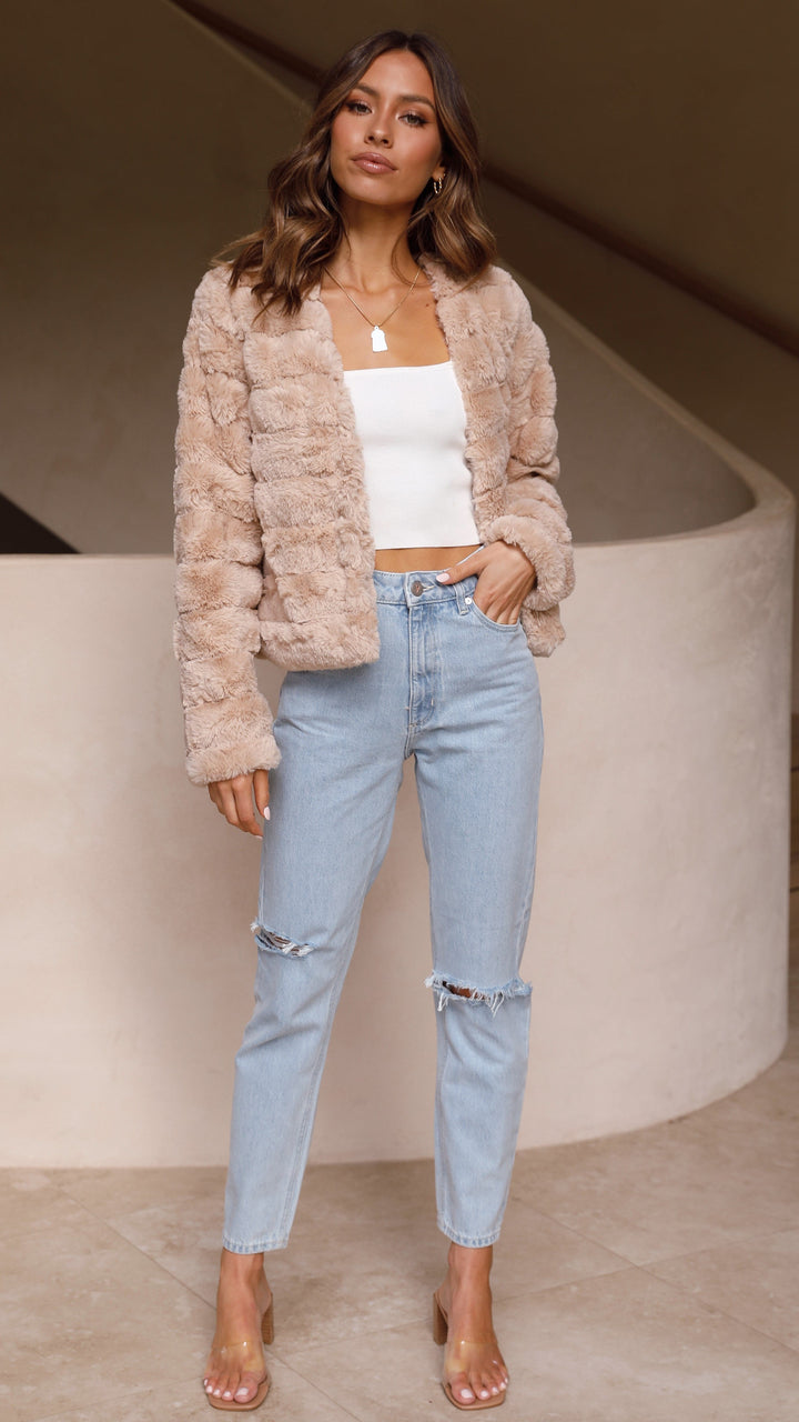 Women’s Crop Jacket - Faux Fur - Quilted Open Front - Structured Fit Cozy Layer