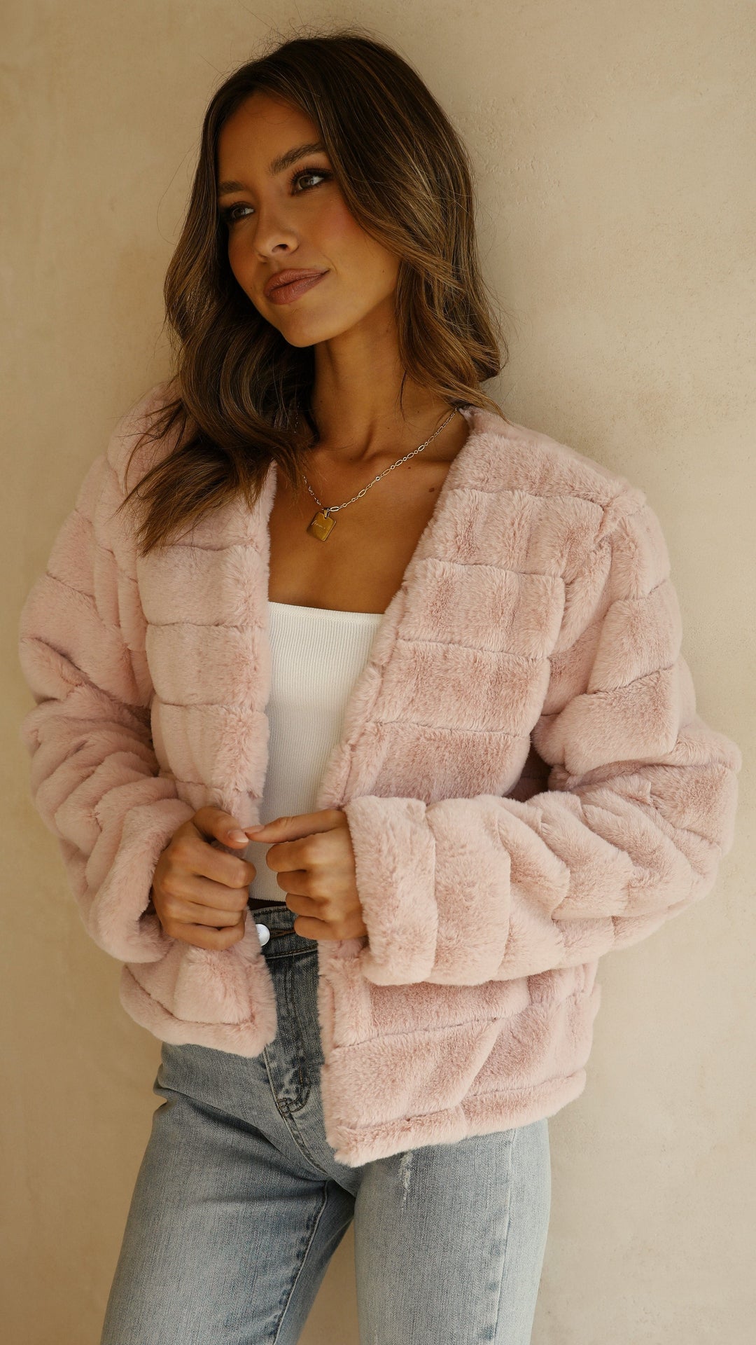 Women’s Crop Jacket - Faux Fur - Quilted Open Front - Structured Fit Cozy Layer