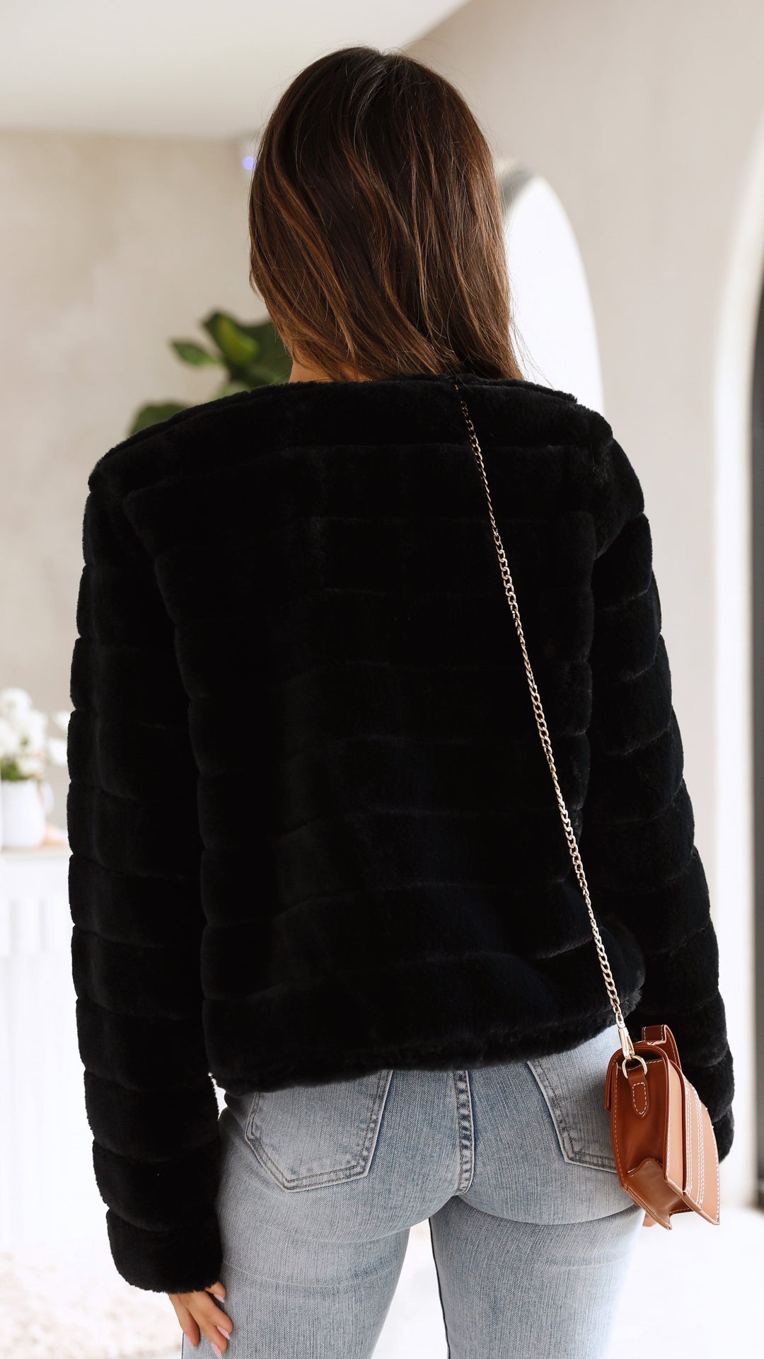 Women’s Crop Jacket - Faux Fur - Quilted Open Front - Structured Fit Cozy Layer
