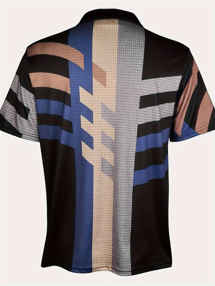 Men’s Polo Shirt - Textured Fabric - Geometric Abstract Pattern - Short Sleeve