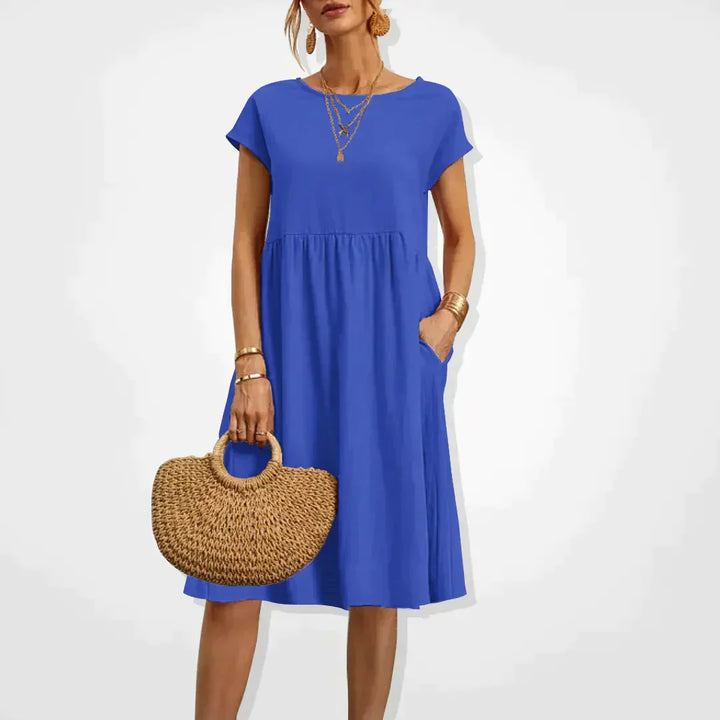 Women's Short-Sleeve Dress - Relaxed Fit - Empire Waist - Lightweight with Pockets