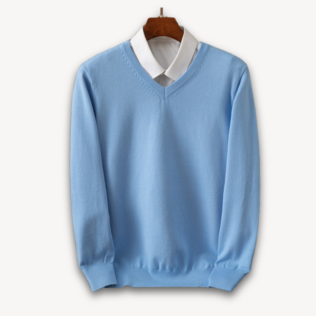 Men’s V-Neck Sweater – Slim Fit – Soft Knit – Ribbed Detail – Lightweight Luxury Fabric