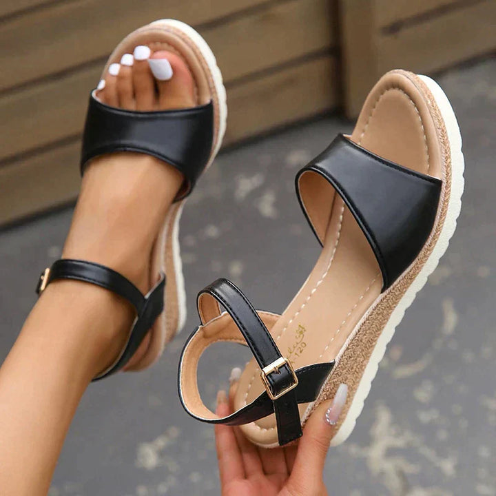 Women’s Wedge Sandals – Open Toe – Ankle Strap – Cushioned Footbed – Supportive Fit
