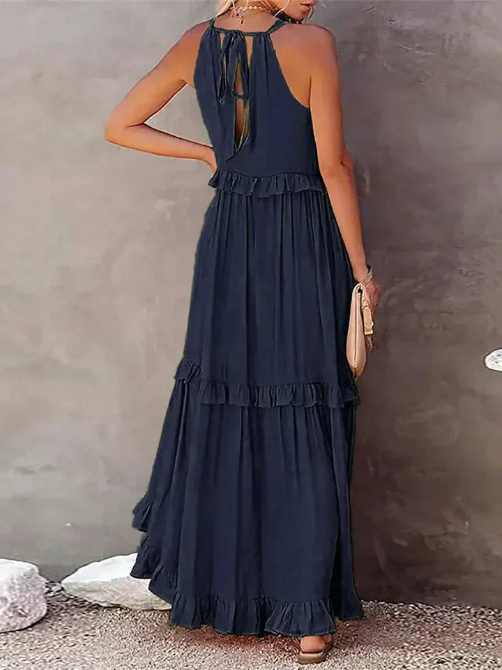 Women’s Maxi Dress – Sleeveless Low Back – Tiered Ruffle Skirt – Flowy Cotton Fit