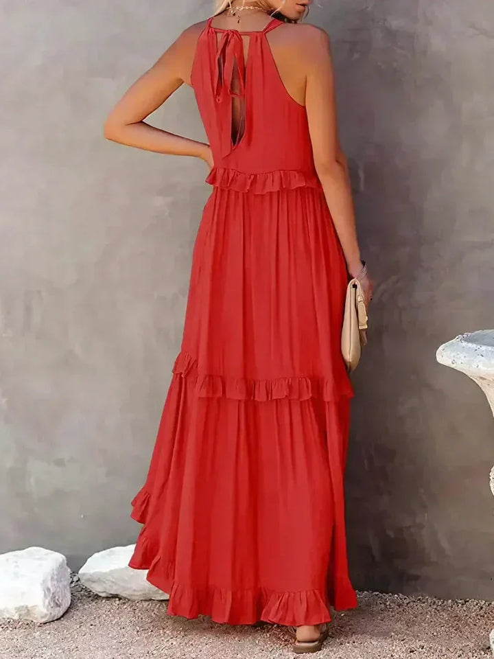 Women’s Maxi Dress – Sleeveless Low Back – Tiered Ruffle Skirt – Flowy Cotton Fit