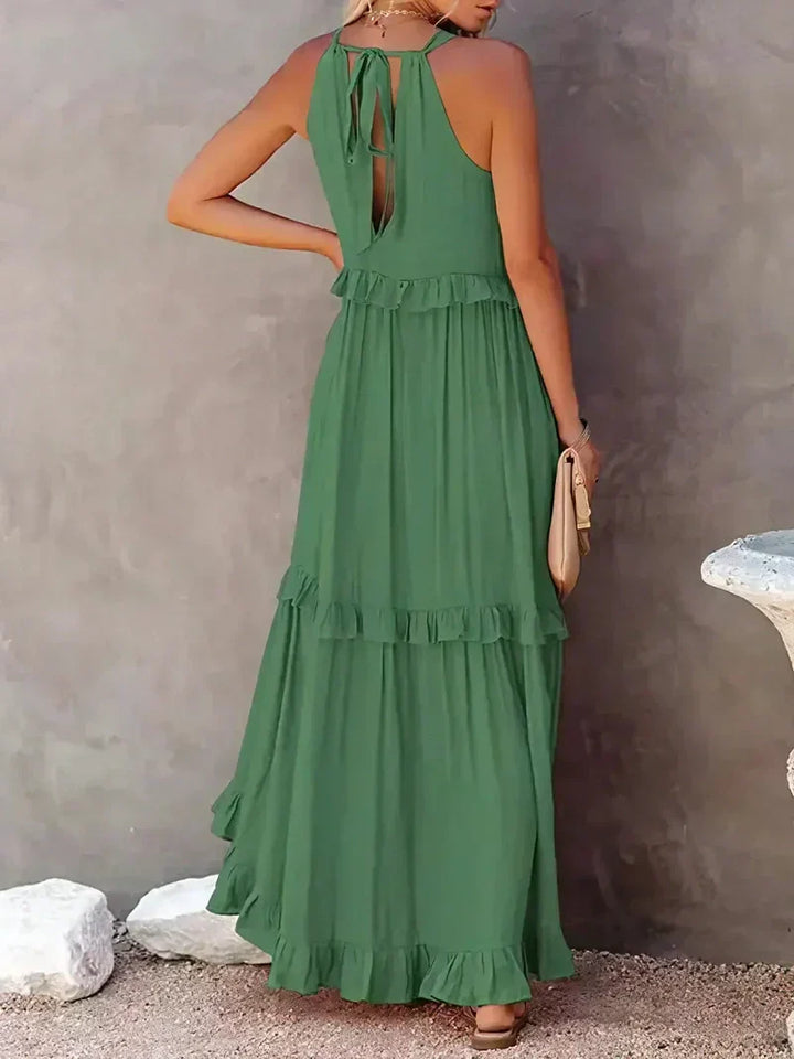 Women’s Maxi Dress – Sleeveless Low Back – Tiered Ruffle Skirt – Flowy Cotton Fit