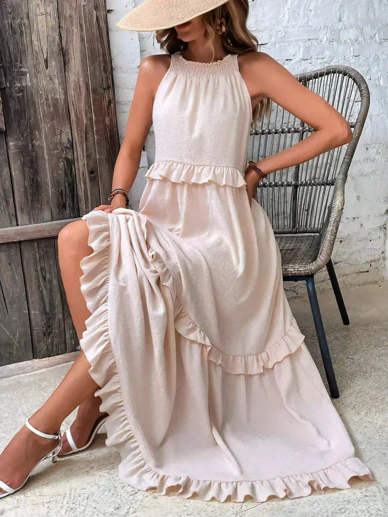 Women’s Maxi Dress – Sleeveless Low Back – Tiered Ruffle Skirt – Flowy Cotton Fit