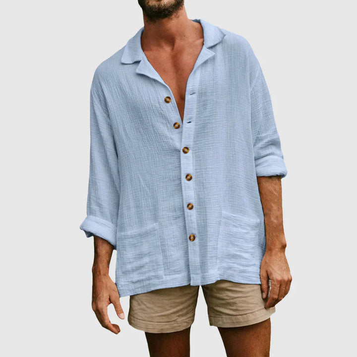 Men’s Button-Down Shirt - Natural Fibers - Relaxed Fit - Long Sleeve Casual Style