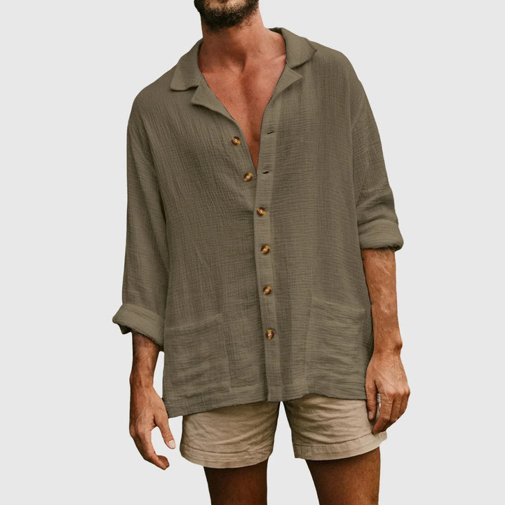 Men’s Button-Down Shirt - Natural Fibers - Relaxed Fit - Long Sleeve Casual Style