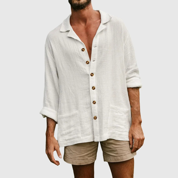 Men’s Button-Down Shirt - Natural Fibers - Relaxed Fit - Long Sleeve Casual Style
