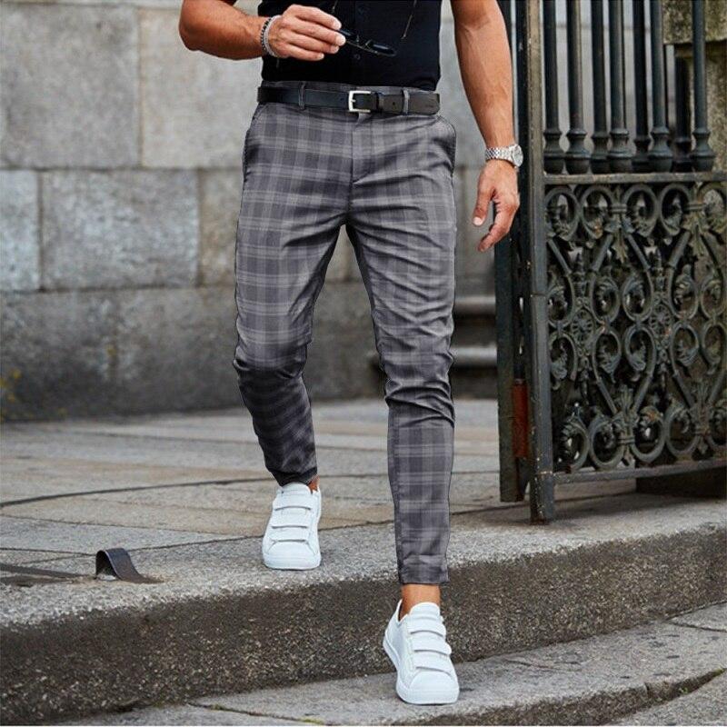 Men’s Chino Pants – Slim Fit – Tapered Leg – Breathable Blend – Checked Pattern