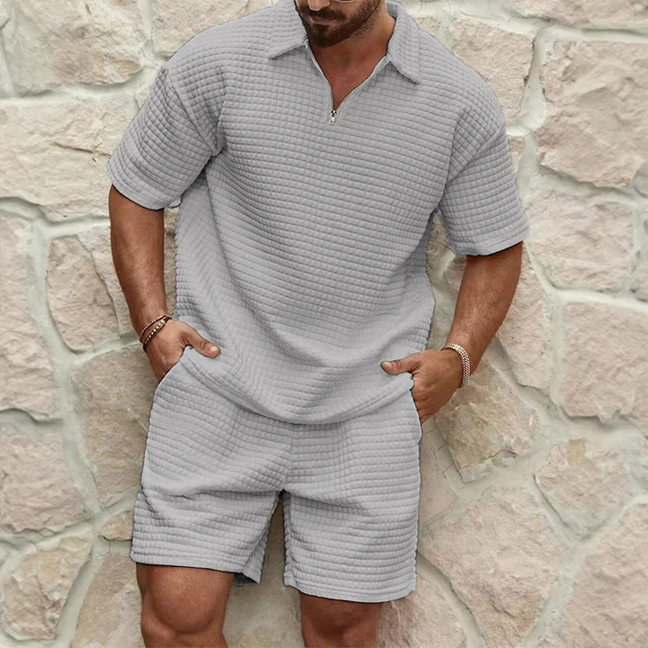 Men’s Leisure Set – Relaxed Fit –  Comfortable Blend – Textured Zip Collar Top