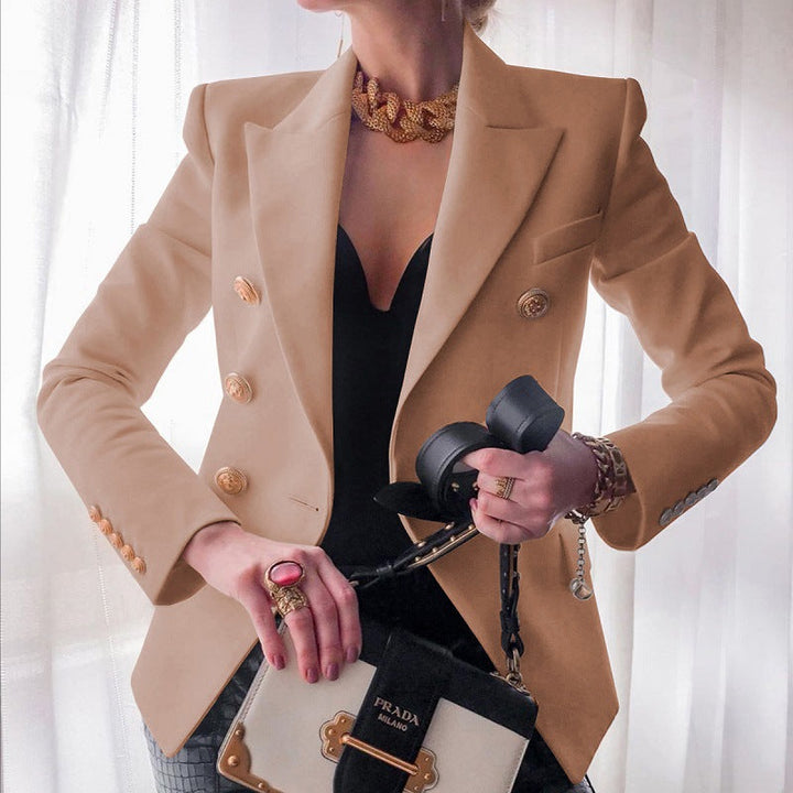 Women’s Blazer – Tailored Fit – Double-Breasted – Structured Silhouette – Gold Button Trim