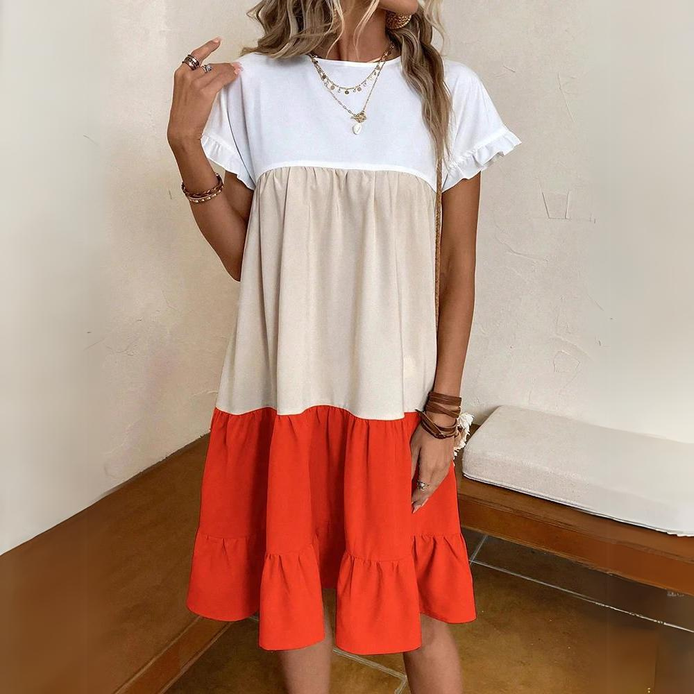 Women's Babydoll Dress - Tiered Loose Fit - Short Sleeve Ruffle - Above Knee Casual