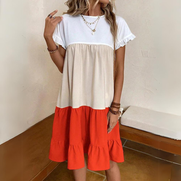Women's Babydoll Dress - Tiered Loose Fit - Short Sleeve Ruffle - Above Knee Casual