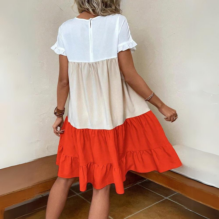 Women's Babydoll Dress - Tiered Loose Fit - Short Sleeve Ruffle - Above Knee Casual