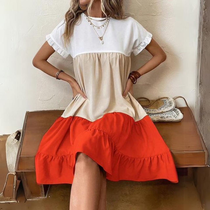 Women's Babydoll Dress - Tiered Loose Fit - Short Sleeve Ruffle - Above Knee Casual