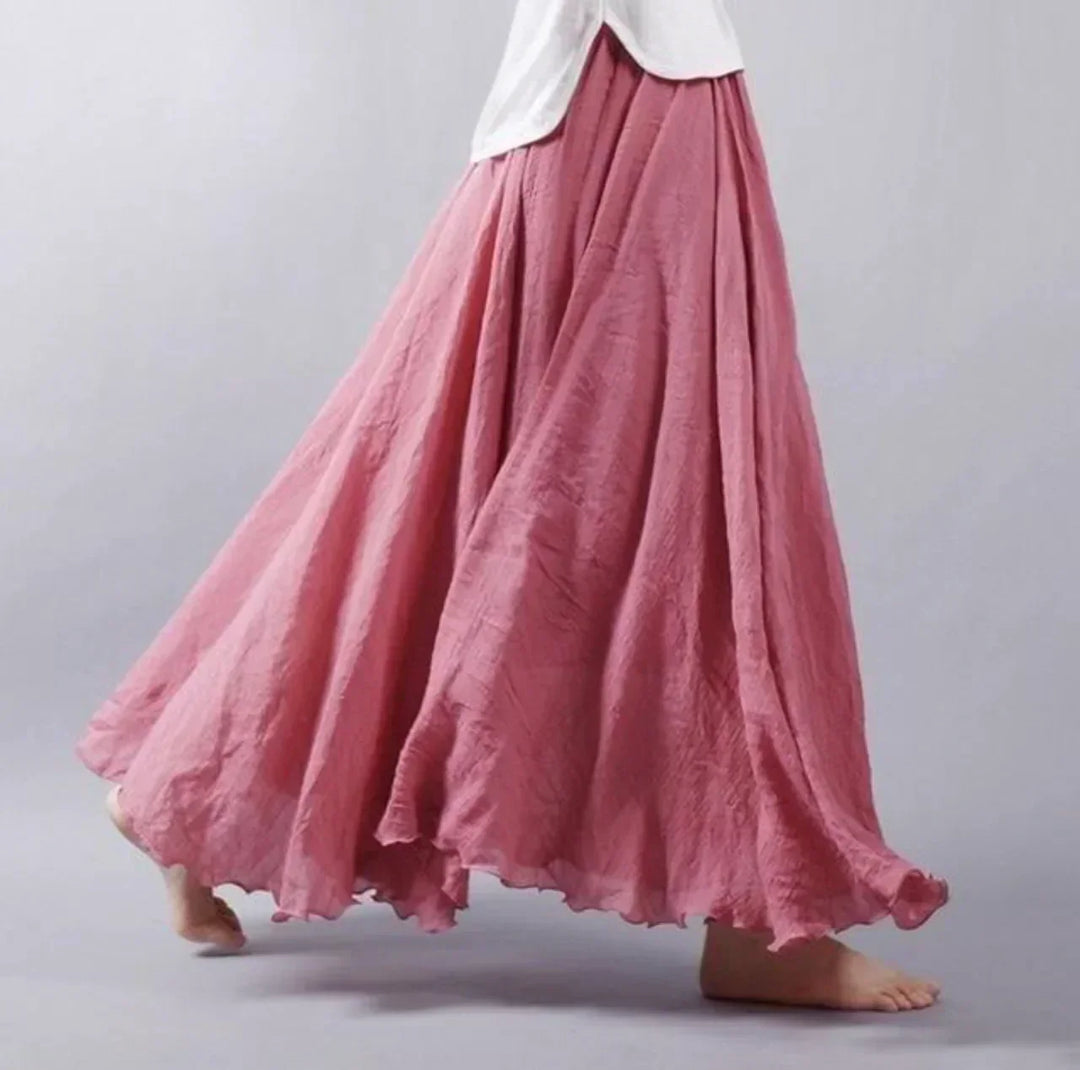 Women’s Maxi Skirt – Flowing Silhouette – Crinkled Texture – Breathable Blend – Boho Style