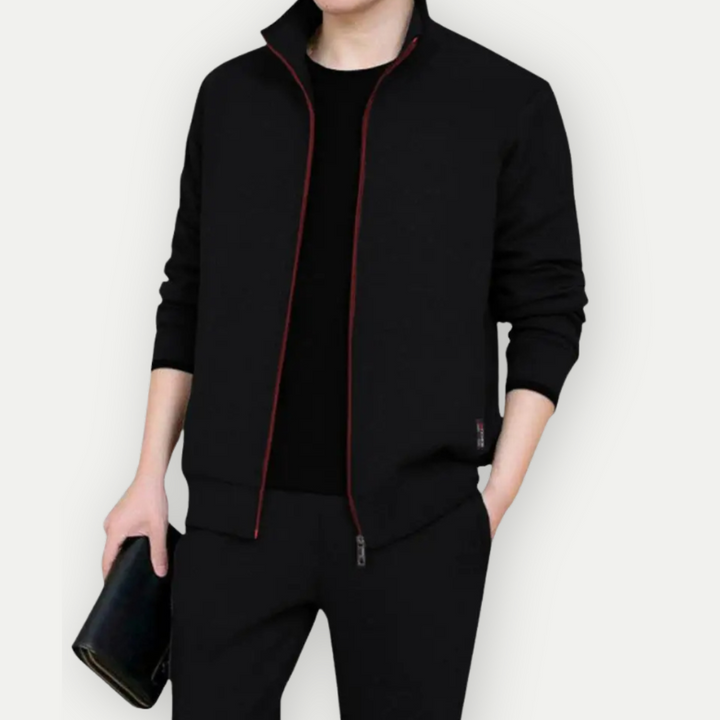 Men's Zip-Up Jacket – Slim Fit – High Collar – Ribbed Hems – Cotton Blend