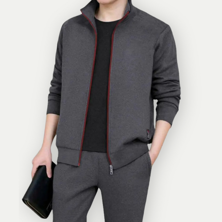 Men's Zip-Up Jacket – Slim Fit – High Collar – Ribbed Hems – Cotton Blend