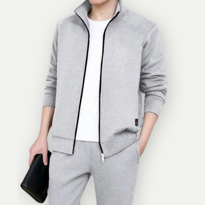 Men's Zip-Up Jacket – Slim Fit – High Collar – Ribbed Hems – Cotton Blend